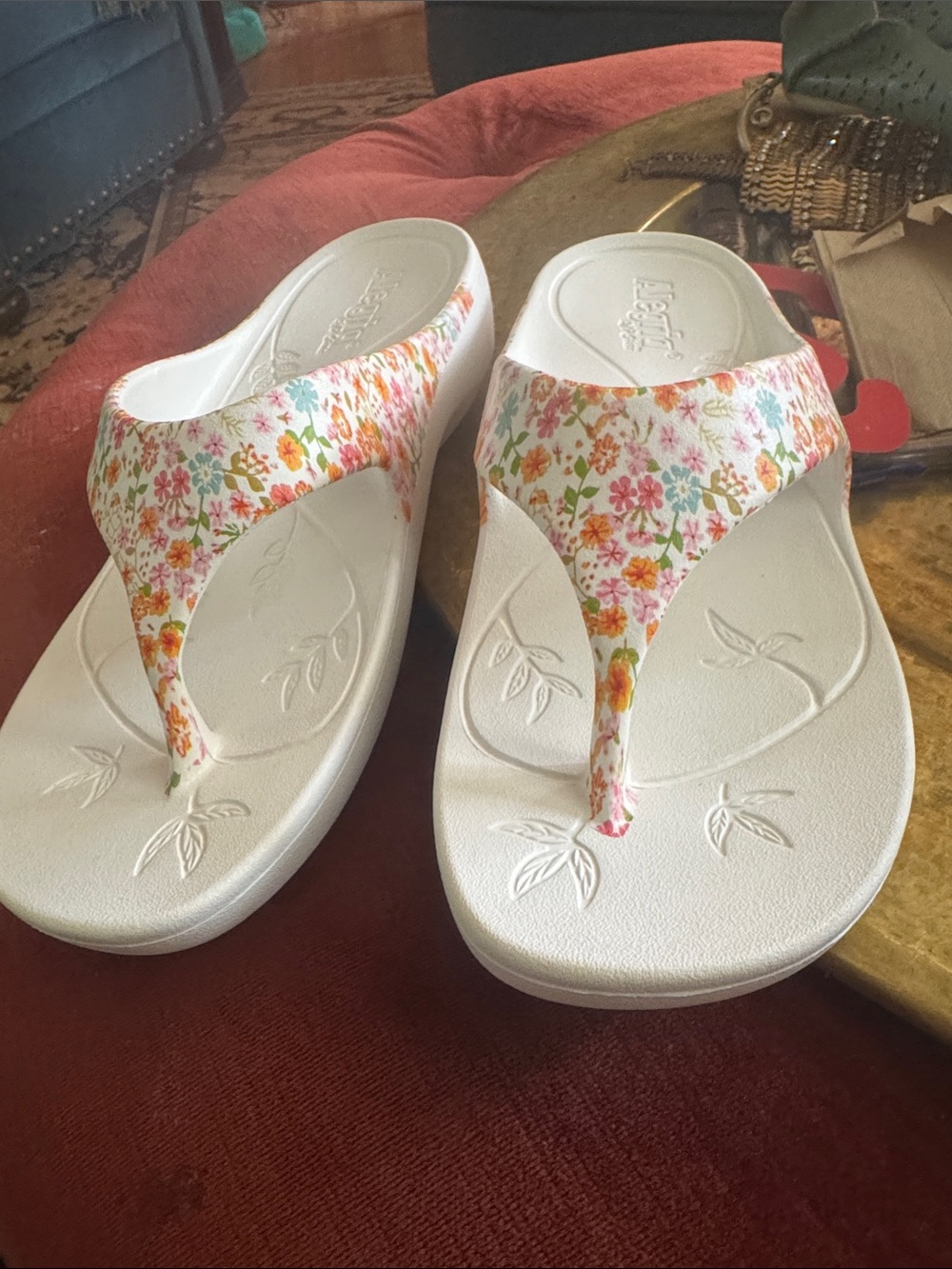 Alegria White Floral Comfort Thong Sandals